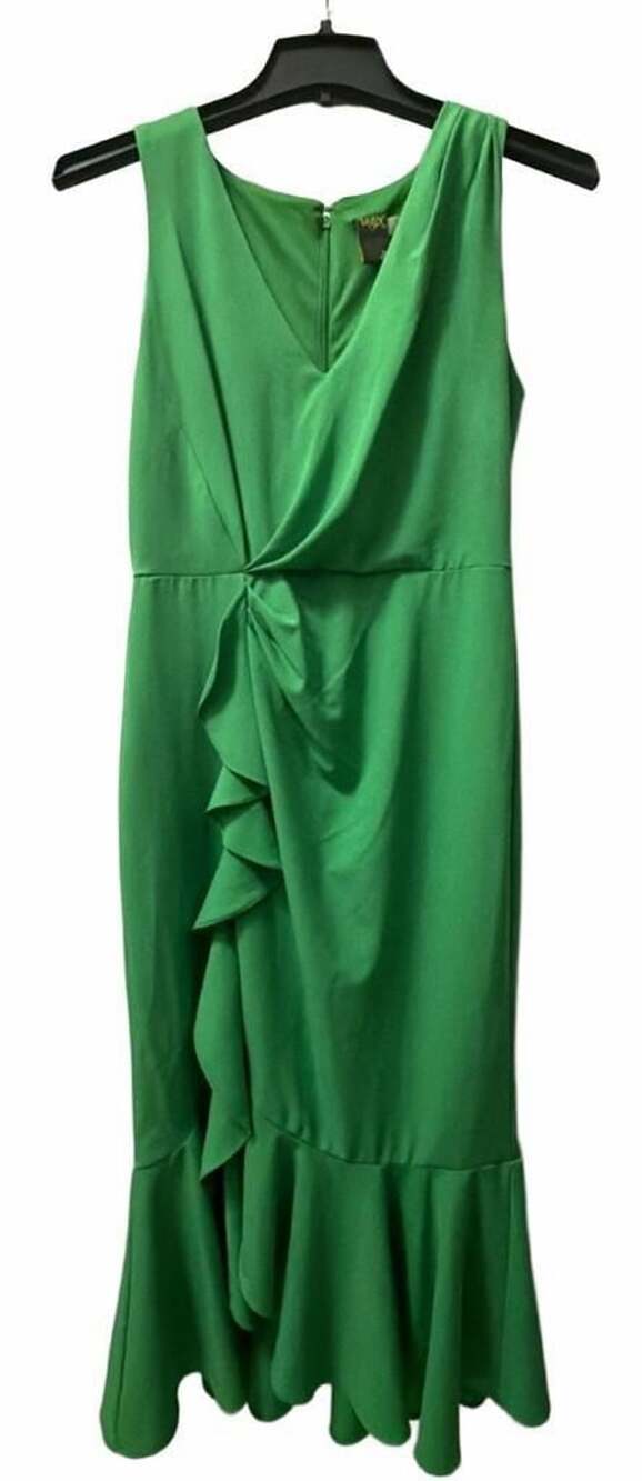 Taylor Sleeveless V-Neck Ruffle Hem Dress Size 6 Green